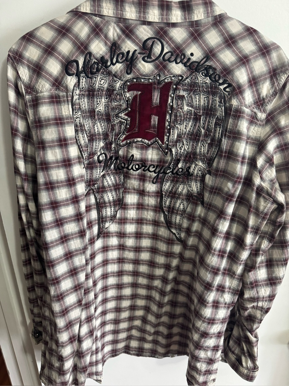 Harley Davidson Long Sleeve flannel with embroidered wings